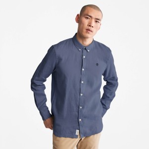 Timberland Ανδρικό Πουκάμισο Λινό LS Mill River Shirt Slim Μπλε