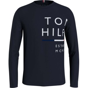 Tommy Hilfiger T-shirt Wrap Around Graphic Ls Tee Blue MW0MW20150
